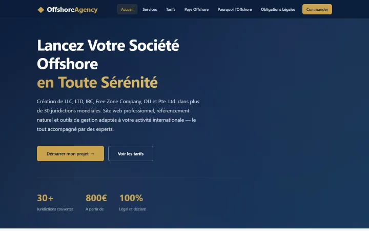 لقطة من موقع Offshore Agency — تأسيس الشركات أوفشور