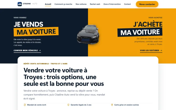موقع Citadine Auto في قطاع السيارات، من إنجاز توراك ديجيتال