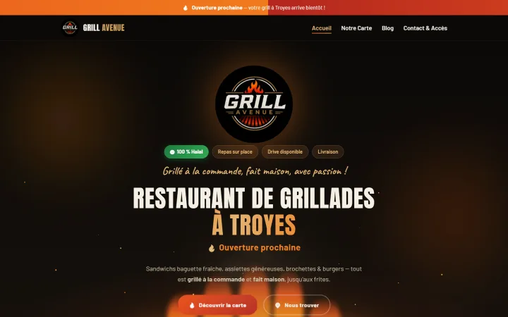 موقع Grill Avenue، مطعم مشويات، من إنجاز توراك ديجيتال