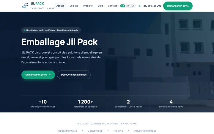 موقع JIL PACK لصناعة التغليف بالدار البيضاء، من إنجاز توراك ديجيتال