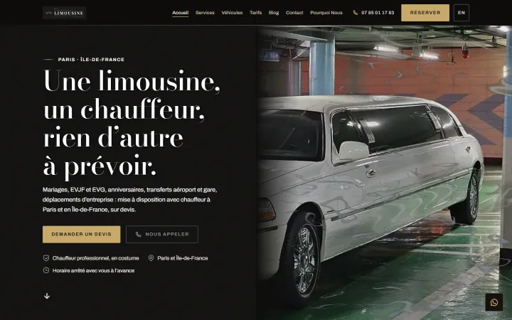 لقطة من موقع My Limousine Paris — ليموزين مع سائق